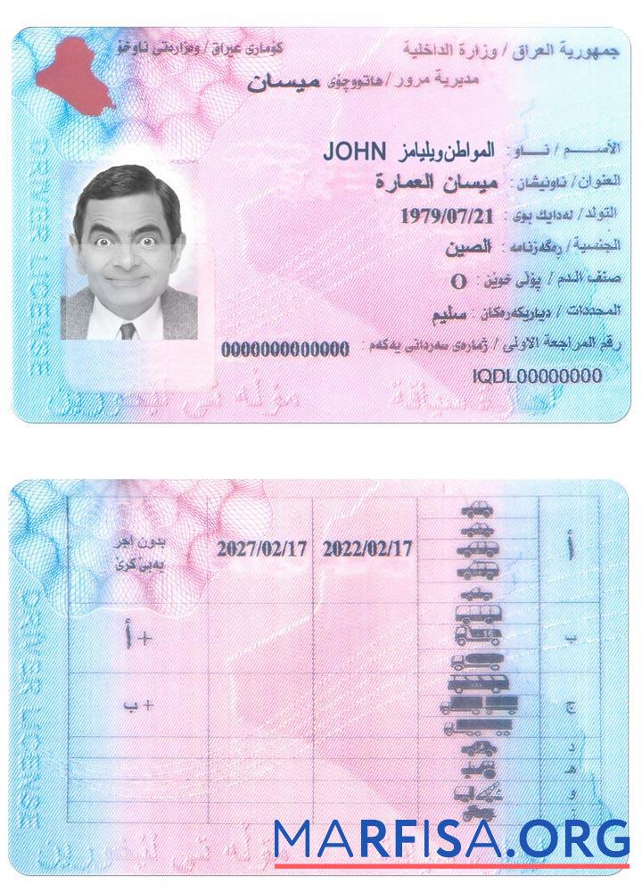Blank Iraq driving license example